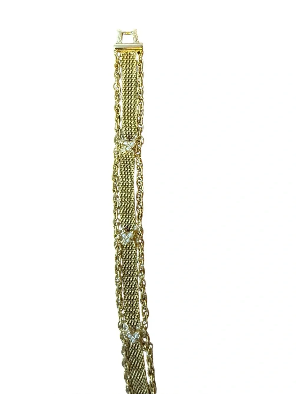 Goldette Vintage Gold-Tone Mesh and Chain Bracelet with Rhinestone Accents